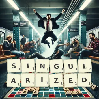 Creative illustration for a Scrabble game with the word SINGULARIZED spelled out in tiles on the board.