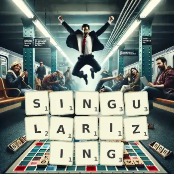 Creative illustration for a Scrabble game with the word SINGULARIZING spelled out in tiles on the board.