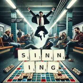 Creative illustration for a Scrabble game with the word SINNING spelled out in tiles on the board.