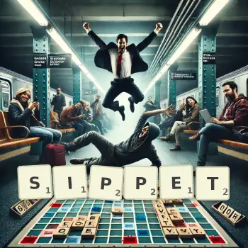 Creative illustration for a Scrabble game with the word SIPPET spelled out in tiles on the board.