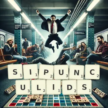 Creative illustration for a Scrabble game with the word SIPUNCULIDS spelled out in tiles on the board.