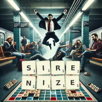 Creative illustration for a Scrabble game with the word SIRENIZE spelled out in tiles on the board.