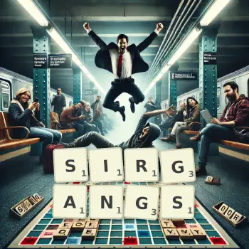 Creative illustration for a Scrabble game with the word SIRGANGS spelled out in tiles on the board.