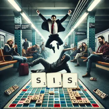 Creative illustration for a Scrabble game with the word SIS spelled out in tiles on the board.