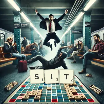 Creative illustration for a Scrabble game with the word SIT spelled out in tiles on the board.