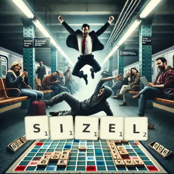 Creative illustration for a Scrabble game with the word SIZEL spelled out in tiles on the board.