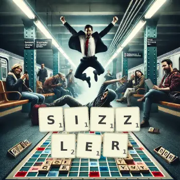 Creative illustration for a Scrabble game with the word SIZZLER spelled out in tiles on the board.