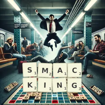 Creative illustration for a Scrabble game with the word SMACKING spelled out in tiles on the board.