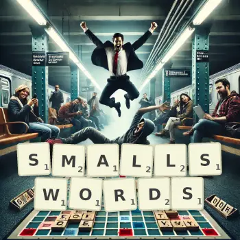 Creative illustration for a Scrabble game with the word SMALLSWORDS spelled out in tiles on the board.