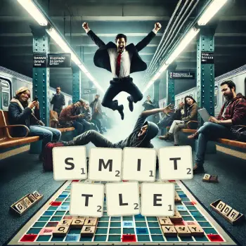 Creative illustration for a Scrabble game with the word SMITTLE spelled out in tiles on the board.