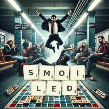 Creative illustration for a Scrabble game with the word SMOILED spelled out in tiles on the board.