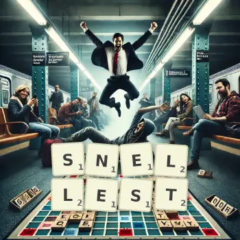 Creative illustration for a Scrabble game with the word SNELLEST spelled out in tiles on the board.