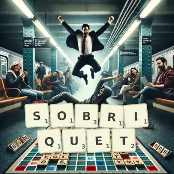 Creative illustration for a Scrabble game with the word SOBRIQUET spelled out in tiles on the board.