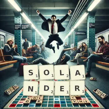 Creative illustration for a Scrabble game with the word SOLANDER spelled out in tiles on the board.