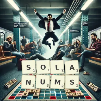 Creative illustration for a Scrabble game with the word SOLANUMS spelled out in tiles on the board.