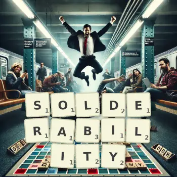 Creative illustration for a Scrabble game with the word SOLDERABILITY spelled out in tiles on the board.