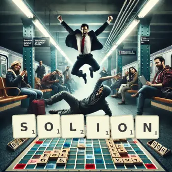 Creative illustration for a Scrabble game with the word SOLION spelled out in tiles on the board.