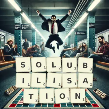 Creative illustration for a Scrabble game with the word SOLUBILISATION spelled out in tiles on the board.