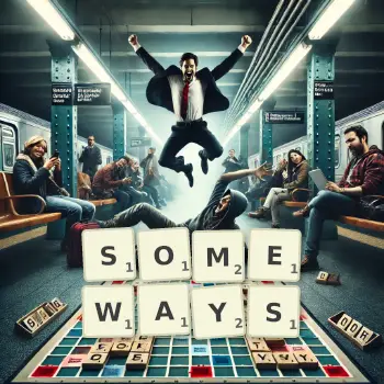 Creative illustration for a Scrabble game with the word SOMEWAYS spelled out in tiles on the board.