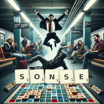Creative illustration for a Scrabble game with the word SONSE spelled out in tiles on the board.