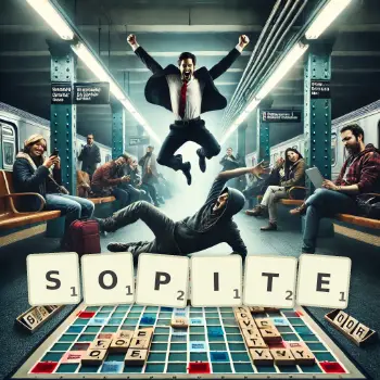 Creative illustration for a Scrabble game with the word SOPITE spelled out in tiles on the board.