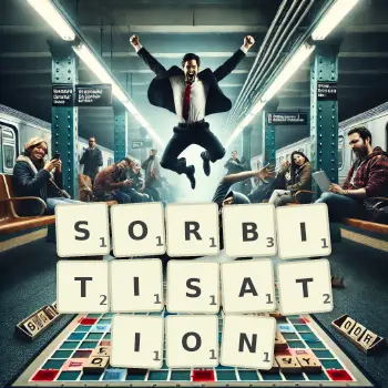 Creative illustration for a Scrabble game with the word SORBITISATION spelled out in tiles on the board.