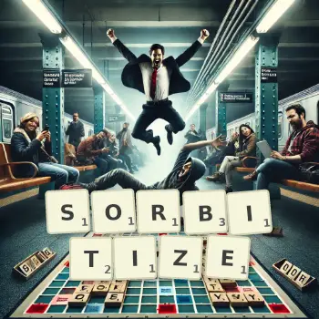 Creative illustration for a Scrabble game with the word SORBITIZE spelled out in tiles on the board.