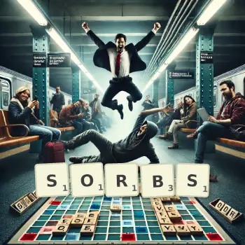 Creative illustration for a Scrabble game with the word SORBS spelled out in tiles on the board.