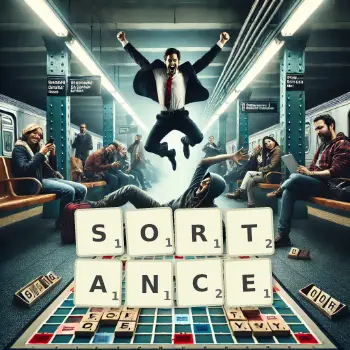 Creative illustration for a Scrabble game with the word SORTANCE spelled out in tiles on the board.