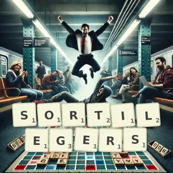 Creative illustration for a Scrabble game with the word SORTILEGERS spelled out in tiles on the board.