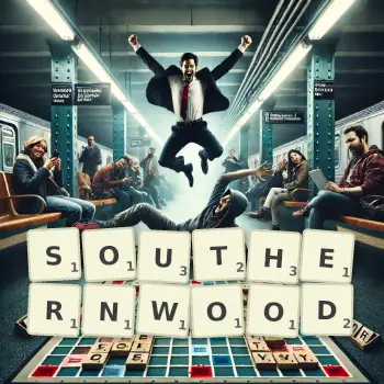 Creative illustration for a Scrabble game with the word SOUTHERNWOOD spelled out in tiles on the board.