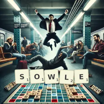 Creative illustration for a Scrabble game with the word SOWLE spelled out in tiles on the board.