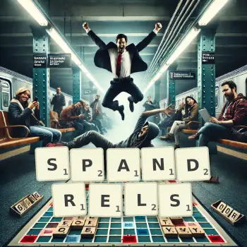 Creative illustration for a Scrabble game with the word SPANDRELS spelled out in tiles on the board.