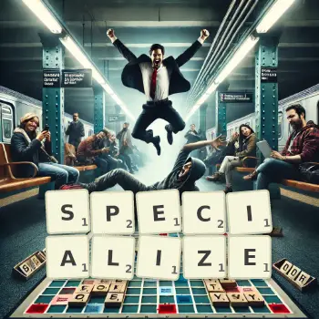 Creative illustration for a Scrabble game with the word SPECIALIZE spelled out in tiles on the board.