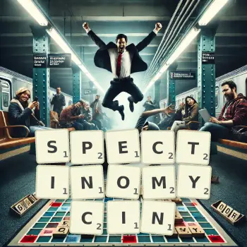 Creative illustration for a Scrabble game with the word SPECTINOMYCIN spelled out in tiles on the board.