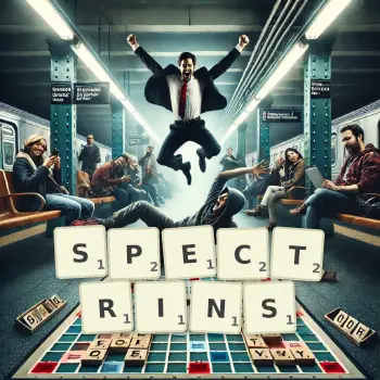 Creative illustration for a Scrabble game with the word SPECTRINS spelled out in tiles on the board.