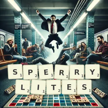 Creative illustration for a Scrabble game with the word SPERRYLITES spelled out in tiles on the board.