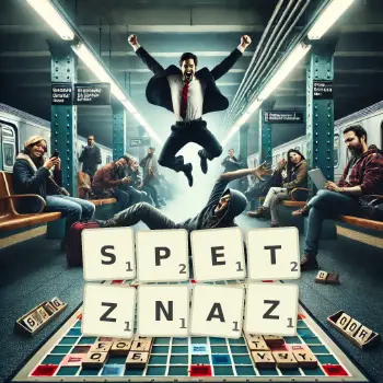 Creative illustration for a Scrabble game with the word SPETZNAZ spelled out in tiles on the board.