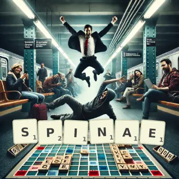Creative illustration for a Scrabble game with the word SPINAE spelled out in tiles on the board.