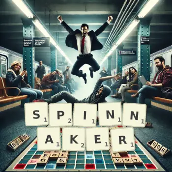 Creative illustration for a Scrabble game with the word SPINNAKER spelled out in tiles on the board.