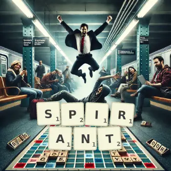 Creative illustration for a Scrabble game with the word SPIRANT spelled out in tiles on the board.