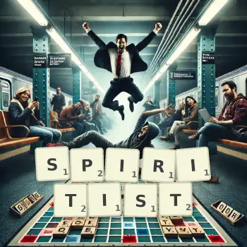 Creative illustration for a Scrabble game with the word SPIRITIST spelled out in tiles on the board.