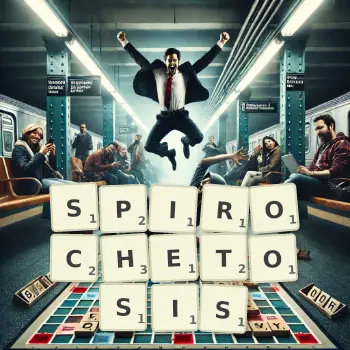 Creative illustration for a Scrabble game with the word SPIROCHETOSIS spelled out in tiles on the board.