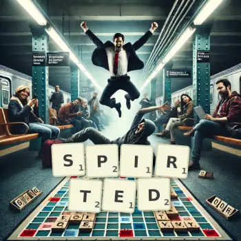 Creative illustration for a Scrabble game with the word SPIRTED spelled out in tiles on the board.