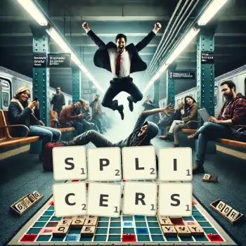 Creative illustration for a Scrabble game with the word SPLICERS spelled out in tiles on the board.