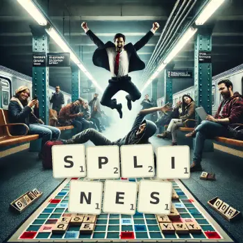 Creative illustration for a Scrabble game with the word SPLINES spelled out in tiles on the board.