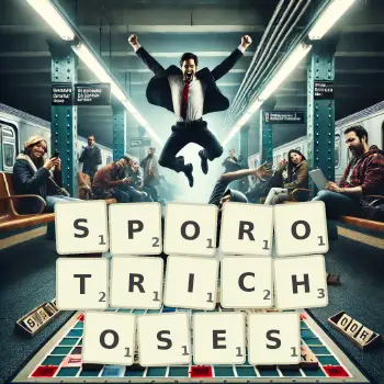 Creative illustration for a Scrabble game with the word SPOROTRICHOSES spelled out in tiles on the board.