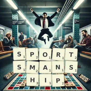 Creative illustration for a Scrabble game with the word SPORTSMANSHIP spelled out in tiles on the board.