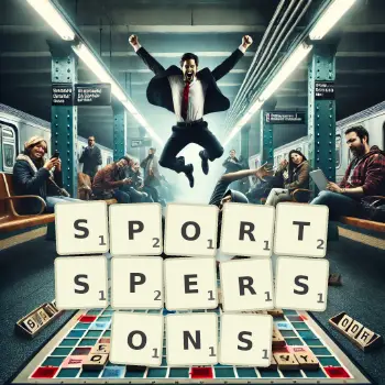 Creative illustration for a Scrabble game with the word SPORTSPERSONS spelled out in tiles on the board.