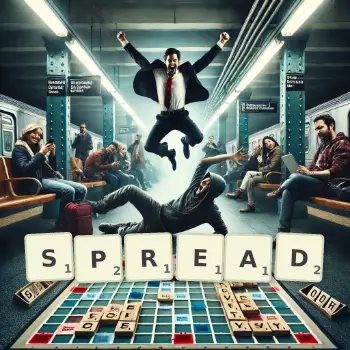 Creative illustration for a Scrabble game with the word SPREAD spelled out in tiles on the board.